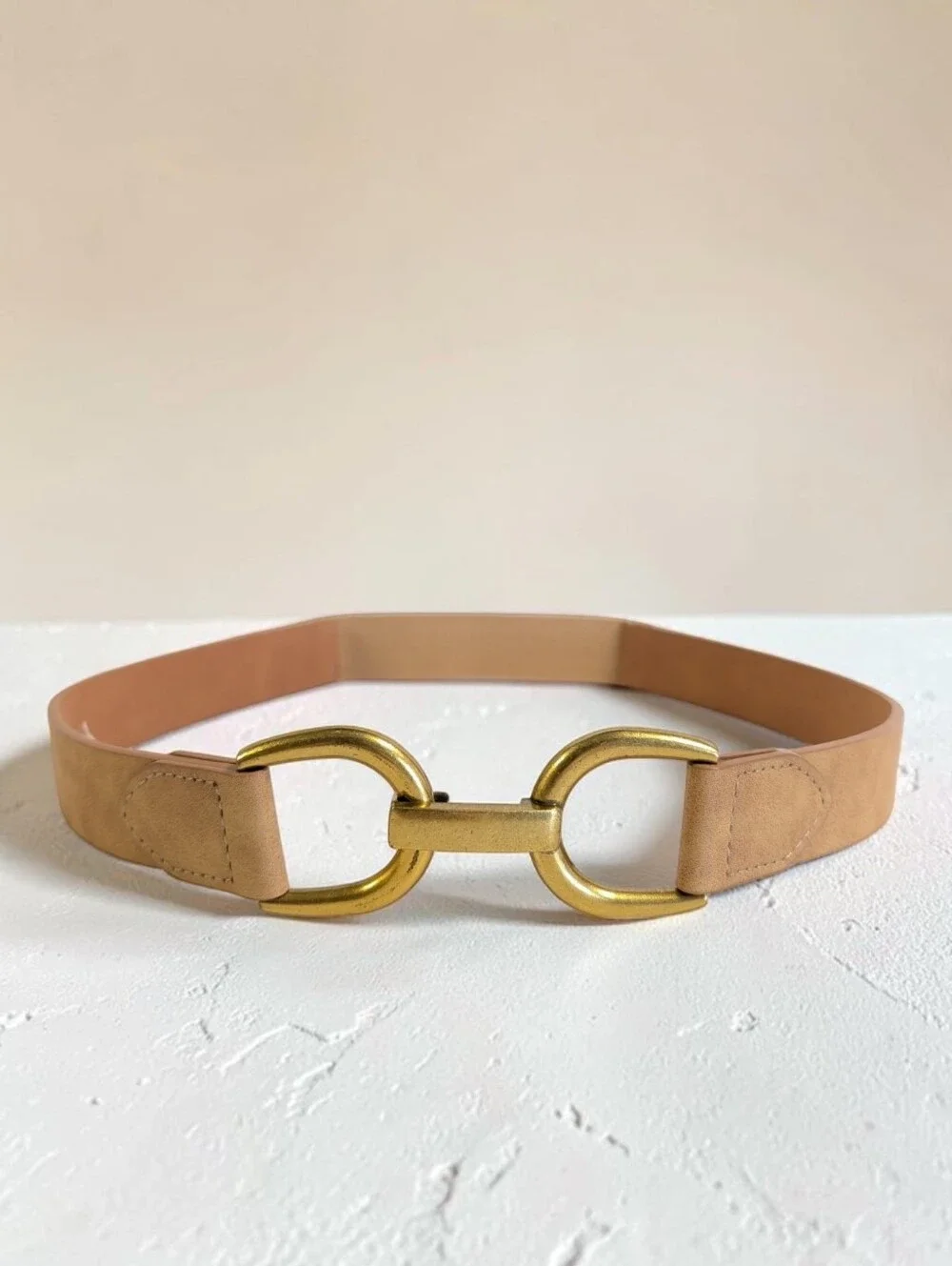 Kohl's Tan Leather Belt with Brass D-Ring Hardware S/M